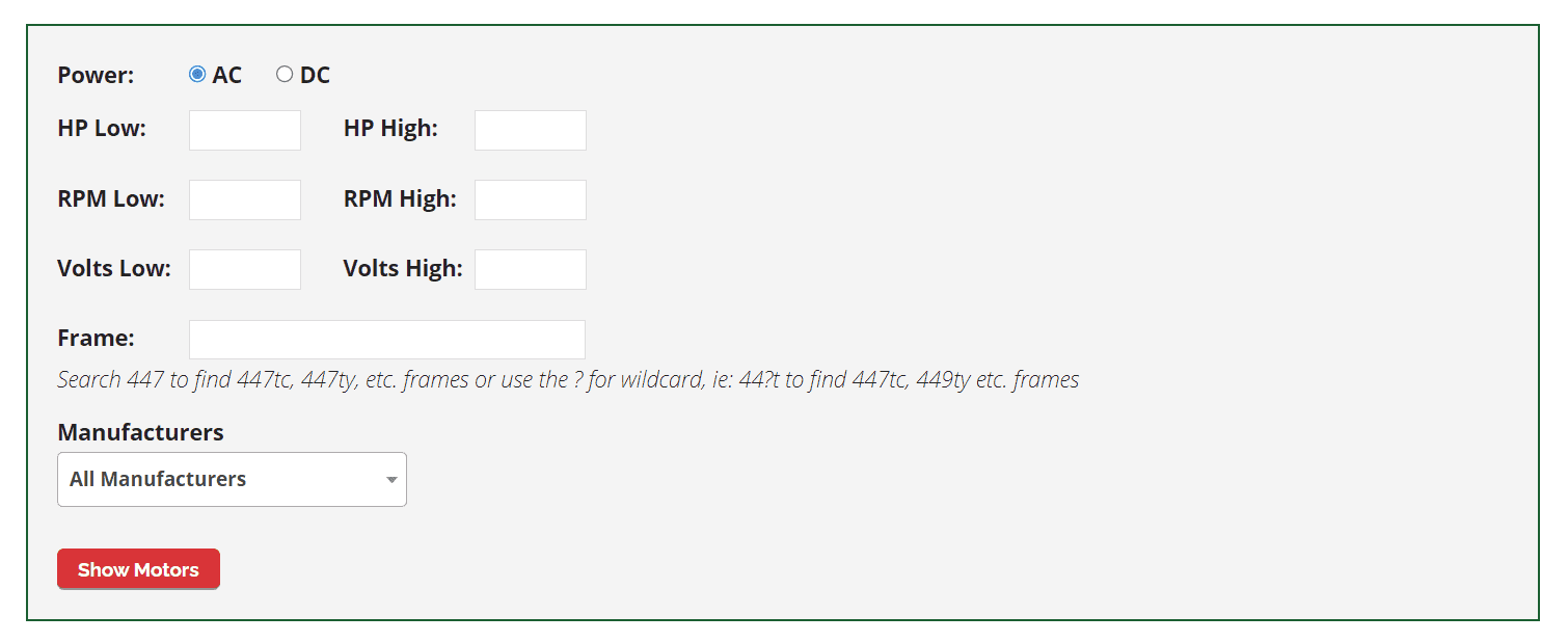 How to Use the Electric Motor Search Tool