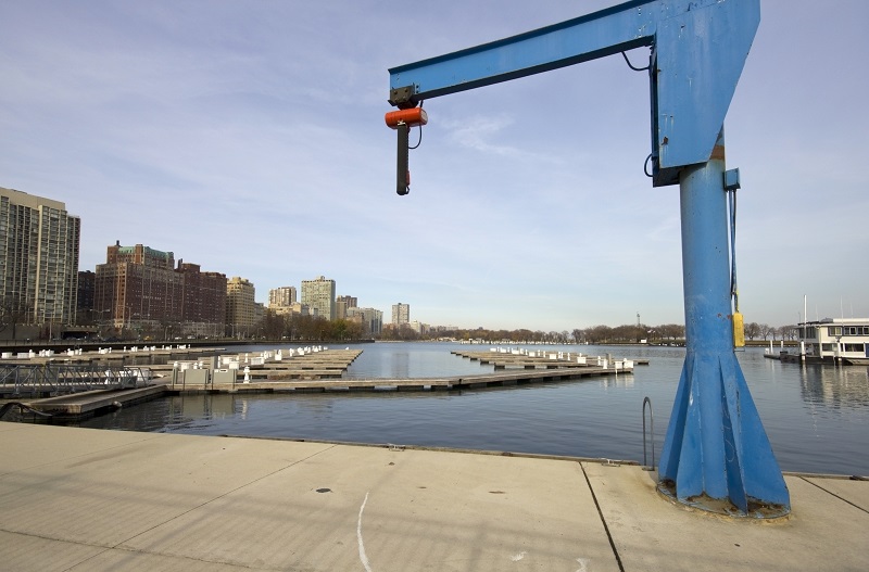 A wharf crane on a pier in Chicago