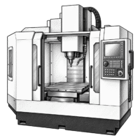 Black-and-white illustration of a CNC machining center
