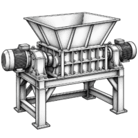 Black-and-white illustration of an industrial shredder
