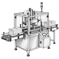 Black-and-white illustration of industrial packaging machinery